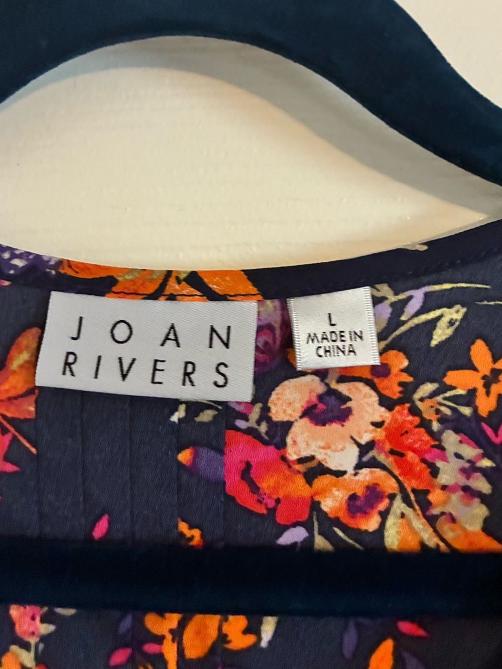 Joan Rivers Navy Floral Top with Orange and Pink Accents - Picture 3 of 4